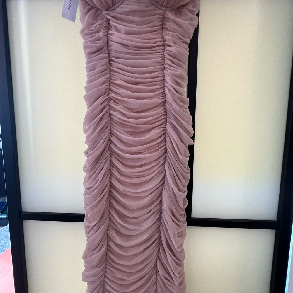 Babaton Strapless Ruched Dress in Soft Pink